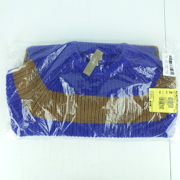 NWT J Crew Shaker Stitch Knit Chunky Heavy Fisherman Sweater, Purple Gold Stripe - Picture 2 of 2